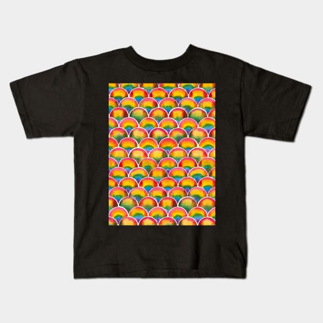Rainbow Seigaiha Japanese wave pattern Kids T-Shirt by Pragonette